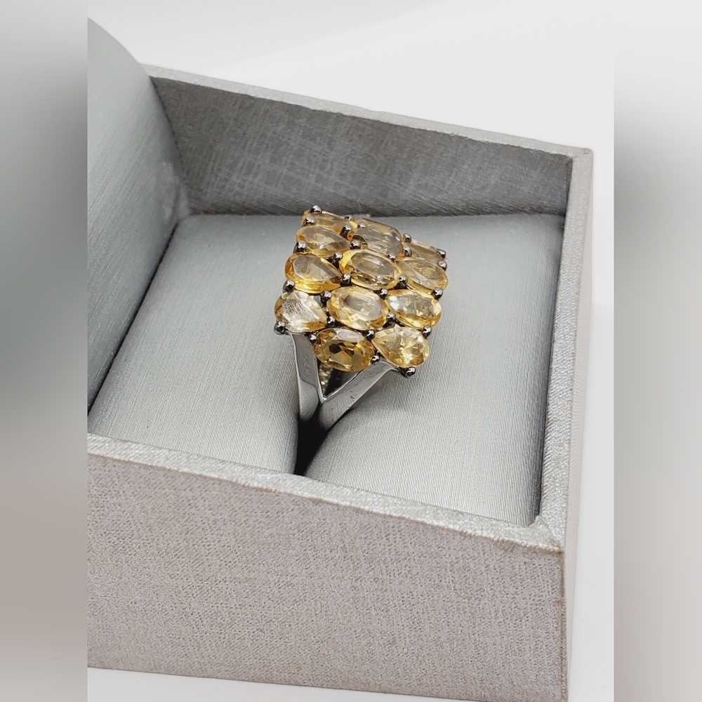 Genuine Pear Shaped Citrine Black Rhodium / 925 Sterling Silver Statement Ring - Picture 2 of 7